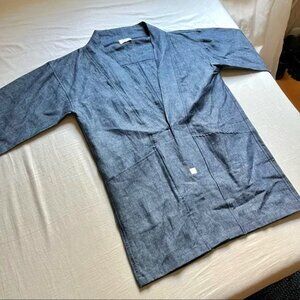Finery x Proper blue denim 3/4 sleeve one button boxy shacket kimono